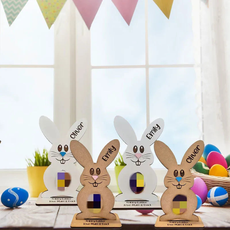 Easter and Thanksgiving 3 Personalized Name Easter Painted Egg Rack Easter Party Decorative Props Wooden Cute Rabbit Wallet Storage Gifts