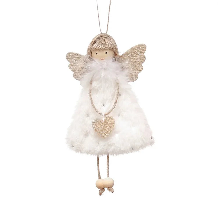 Christmas plush doll with wings heart snow necklace different styles colorful fairy doll with Christmas decoration