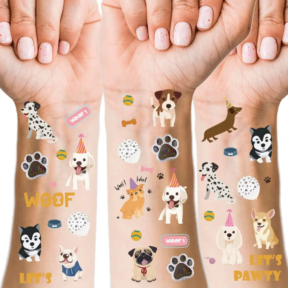 Birthday Party Cute Dog Temporary Tattoo - 66 Flash Style Puppy Birthday Party Supplies Woof Party Stickers Tattoo