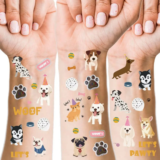 Birthday Party Cute Dog Temporary Tattoo - 66 Flash Style Puppy Birthday Party Supplies Woof Party Stickers Tattoo