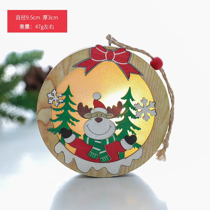 Christmas decoration Wooden luminous pendant Christmas children's small gift Christmas tree decoration pendant