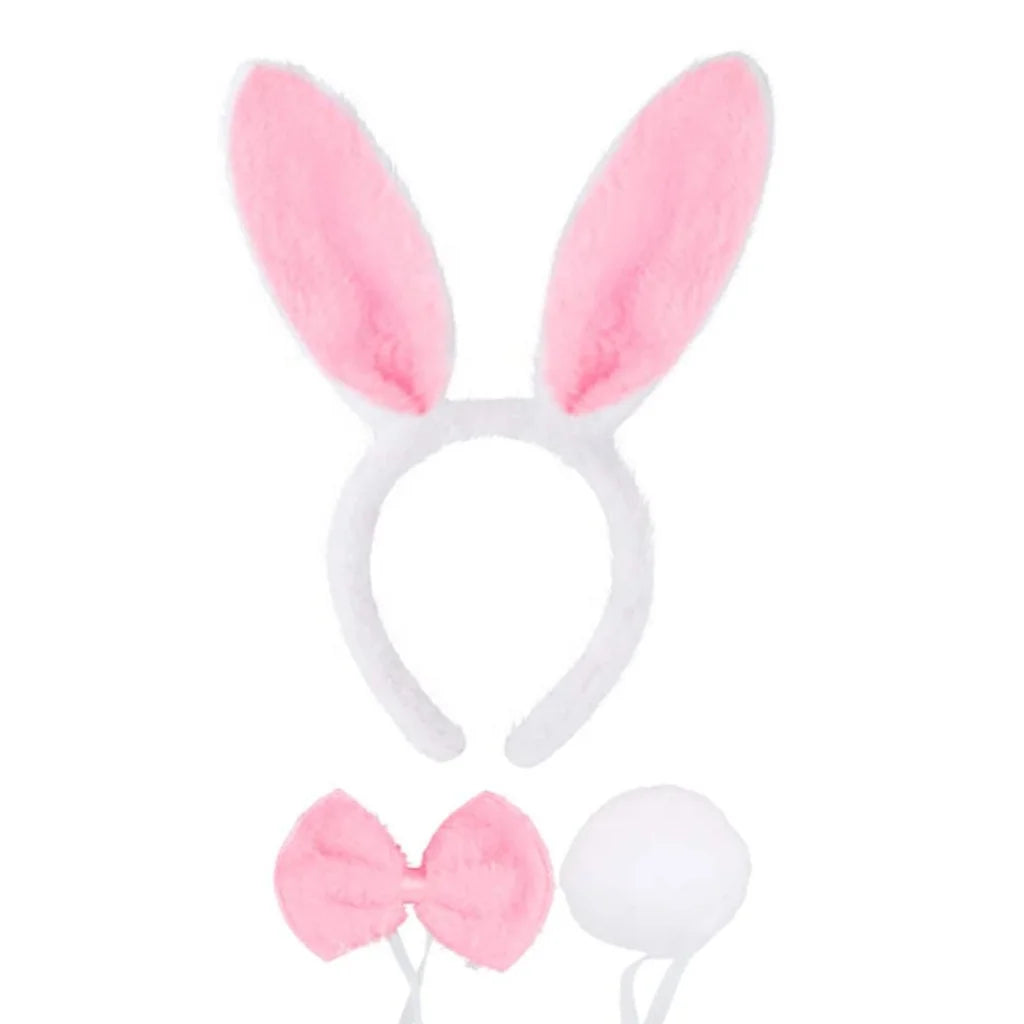 Halloween & Day of the Dead Bunny Girl Dress Up Rabbit Ears Headband Bow Tie Pompom Tail Party Costume Accessories Rabbit Ears Costume Set
