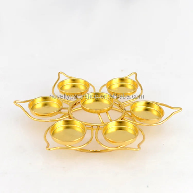 Novidade em metal dourado com nove estrelas de lótus, pequeno porta-velas redondo 