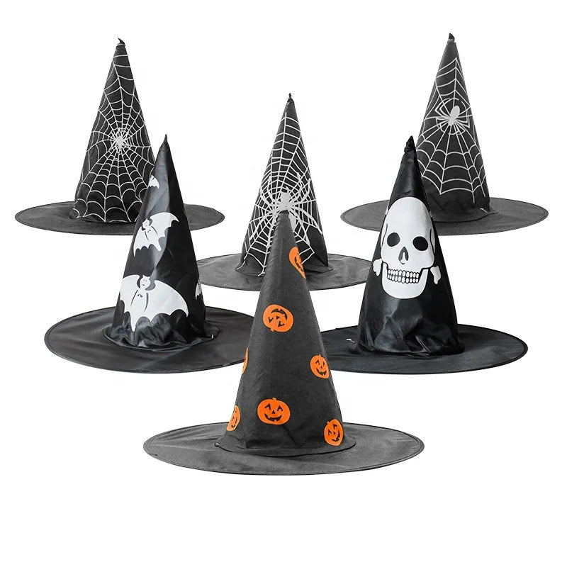 Halloween & Day of the Dead Props Hat Party Supplies Adult Child Witch Pumpkin Spider Web Pattern Halloween Black Wizard Hat