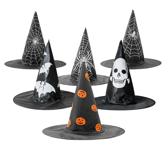 Halloween & Day of the Dead Props Hat Party Supplies Adult Child Witch Pumpkin Spider Web Pattern Halloween Black Wizard Hat