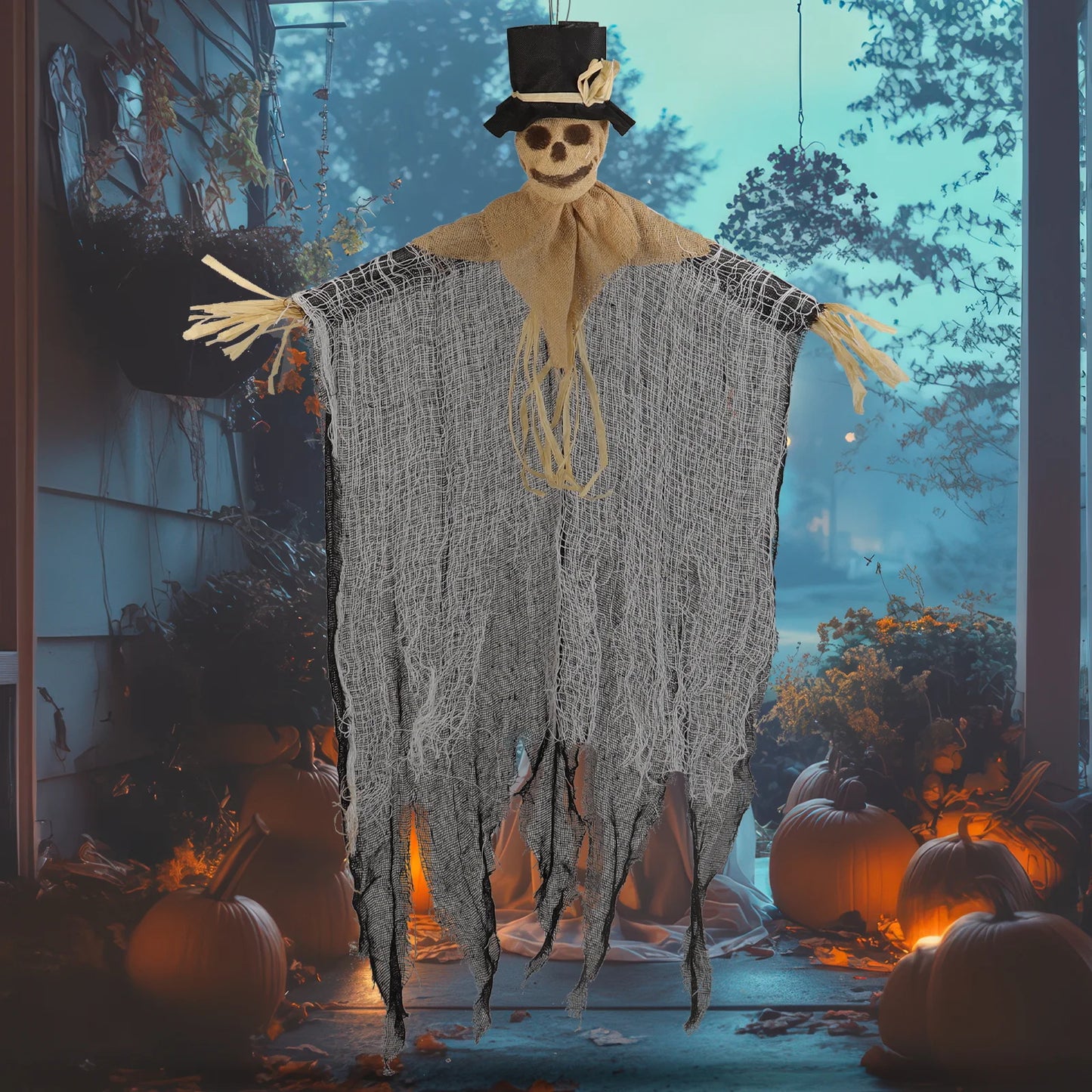 Halloween & Day of the Dead Scary Halloween Scarecrow Hanging Skeleton with Runic and Hat 91 CM