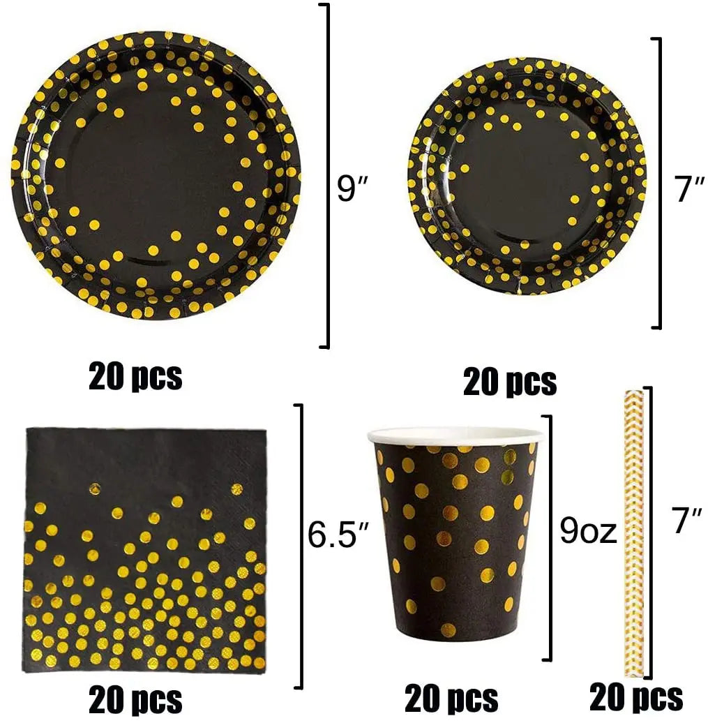 Birthday Party 2 Wedding Birthday Baby Bath Supplies 101pcs Gold and Black Paper Plates Paper Cups Napkins Tablecloths Disposable Cutlery Set