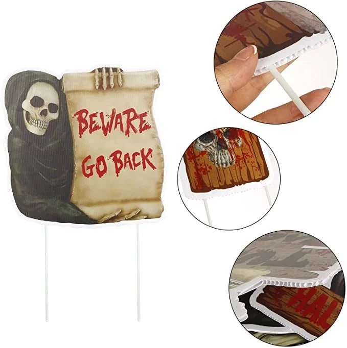 Halloween & Death Day Road Signs Custom Outdoor Decorations Bloody Horror Rippled Yard Signs Ghost Warning Pile Halloween Decorations