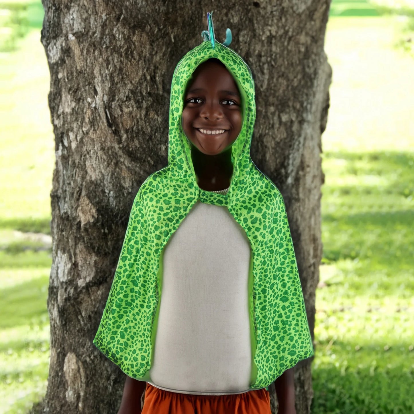 Fantasia infantil de Halloween com capuz e capa de dinossauro para cosplay e festa de Halloween, maquiagem de dinossauro, dia da morte e dia da morte 