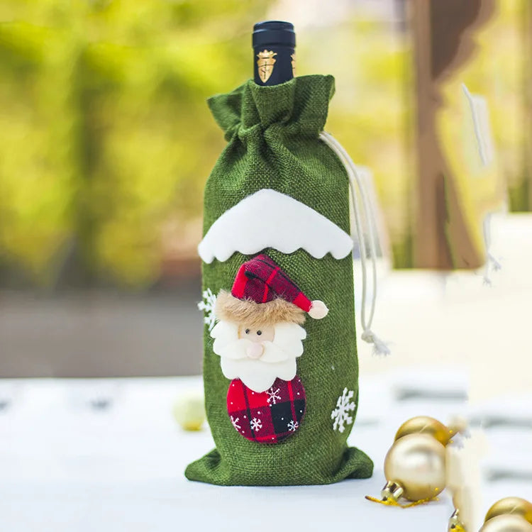 2021 Christmas Ornaments Santa Gift Bag Champagne Wine Bottle Cap Bag Christmas Wine Cap Bag