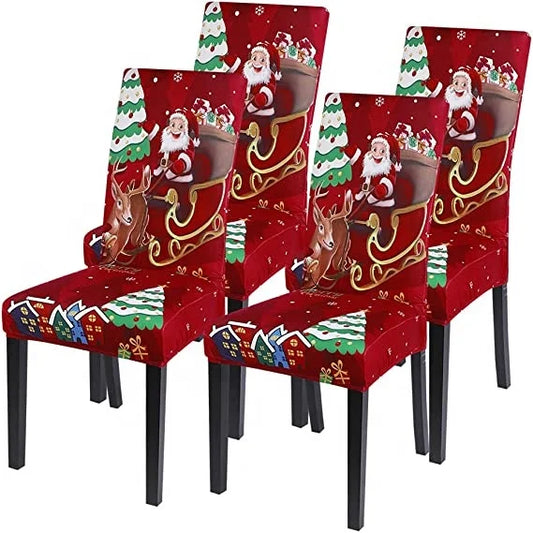 4-Piece Christmas Chair Cover Elastic Christmas Restaurant Chair Protector Sofa Cover Spandex Christmas Holiday Chair Cover