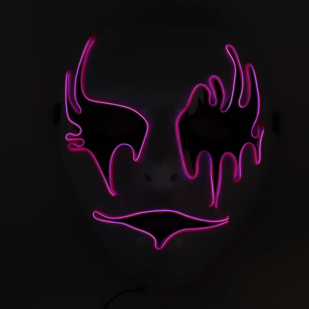 Halloween & Death Day Halloween Party New Mask Makeup Neon Mask Glowing Clown Light Emitting Diode Party Halloween Mask
