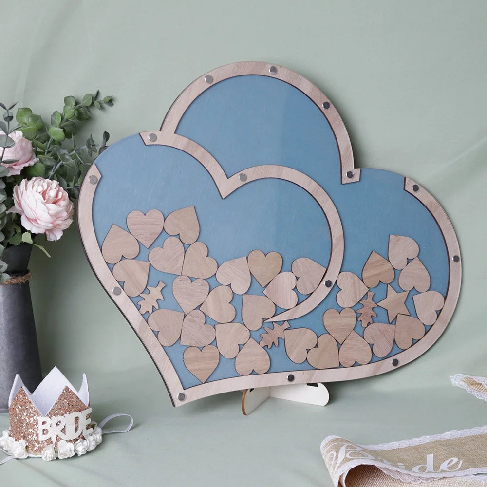 Wooden Crafts, Rustic Sweet Heart Drop Box Wedding Drop Box 3D Guest Book Wooden Box Double Heart Wedding Guest Book