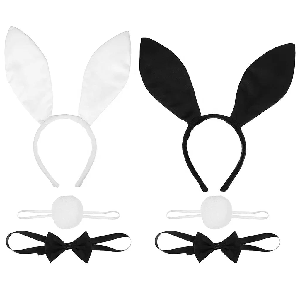 Halloween & Day of the Dead Bunny Girl Dress Up Rabbit Ears Headband Bow Tie Pompom Tail Party Costume Accessories Rabbit Ears Costume Set