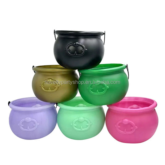 Halloween & Death Day Novelty 7.5 Inch Colorful Halloween Cauldron Plastic Cauldron Portable Witch Cauldron with Handle