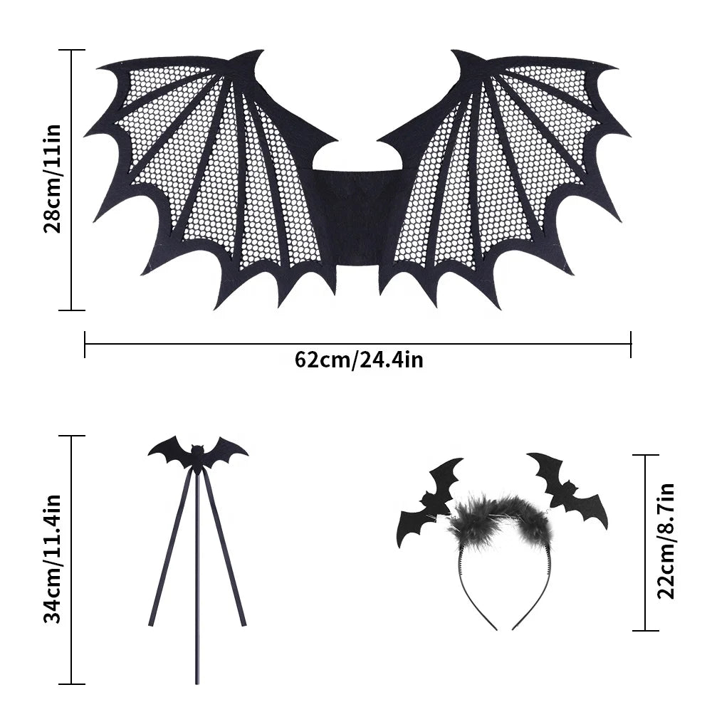Halloween & Day of the Dead Bat Costume Set Bat Wings Skirt Set and Magic Wand Skirt Halloween Dress Up Cosplay