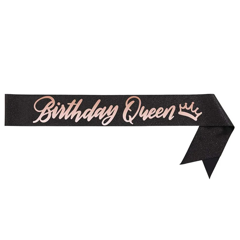 Birthday Party 2 Novelty Birthday Girl Window Cover Rose Gold Glitter Window Strap with Crown Birthday Queen Birthday Window Grilles