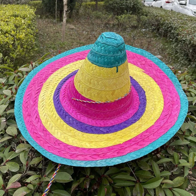 Mexican Party Dress Adult Wear Rainbow Striped Poncho Hat Cosplay Halloween Costume with Serape Cape Mexican Ornaments