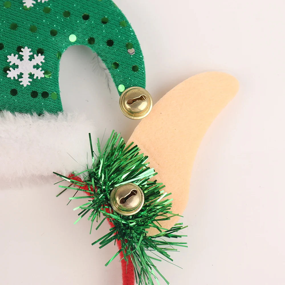 12 pcs Hot Sale Christmas Festive Party Photo Booth Classical Ornament Christmas Striped Snowflake Elf Earcap Headband
