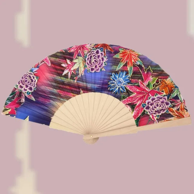 1 Wedding party, wholesale Chinese traditional flower style custom logo printing wooden folding hand fan wedding decoration