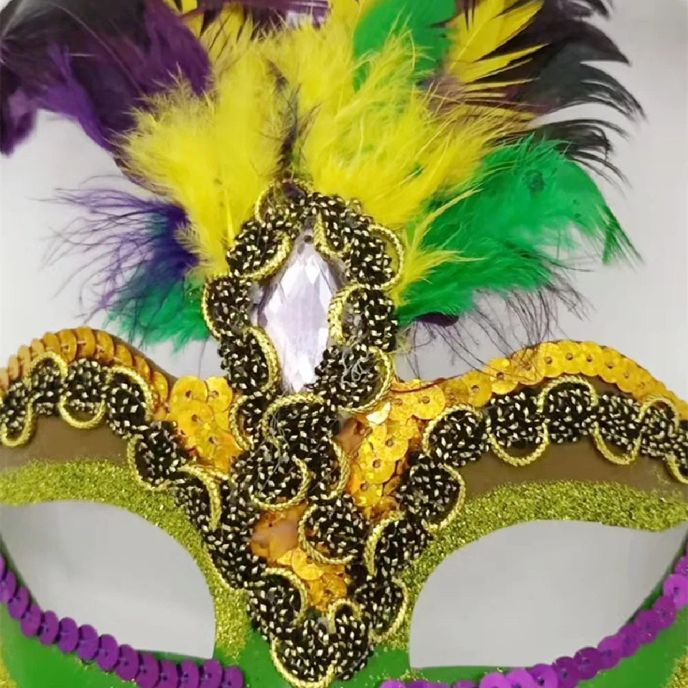 Carnaval Hot Sale Feather Painting Dusting Gold Green Purple Fringed Mask Carnival Party Carnival Mask