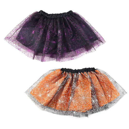 Halloween & Day of the Dead Wholesale Autumn Multicolor Children's Short Skirt Pleated Skirt Spider Web Skirt Halloween Costume Prop Skirt