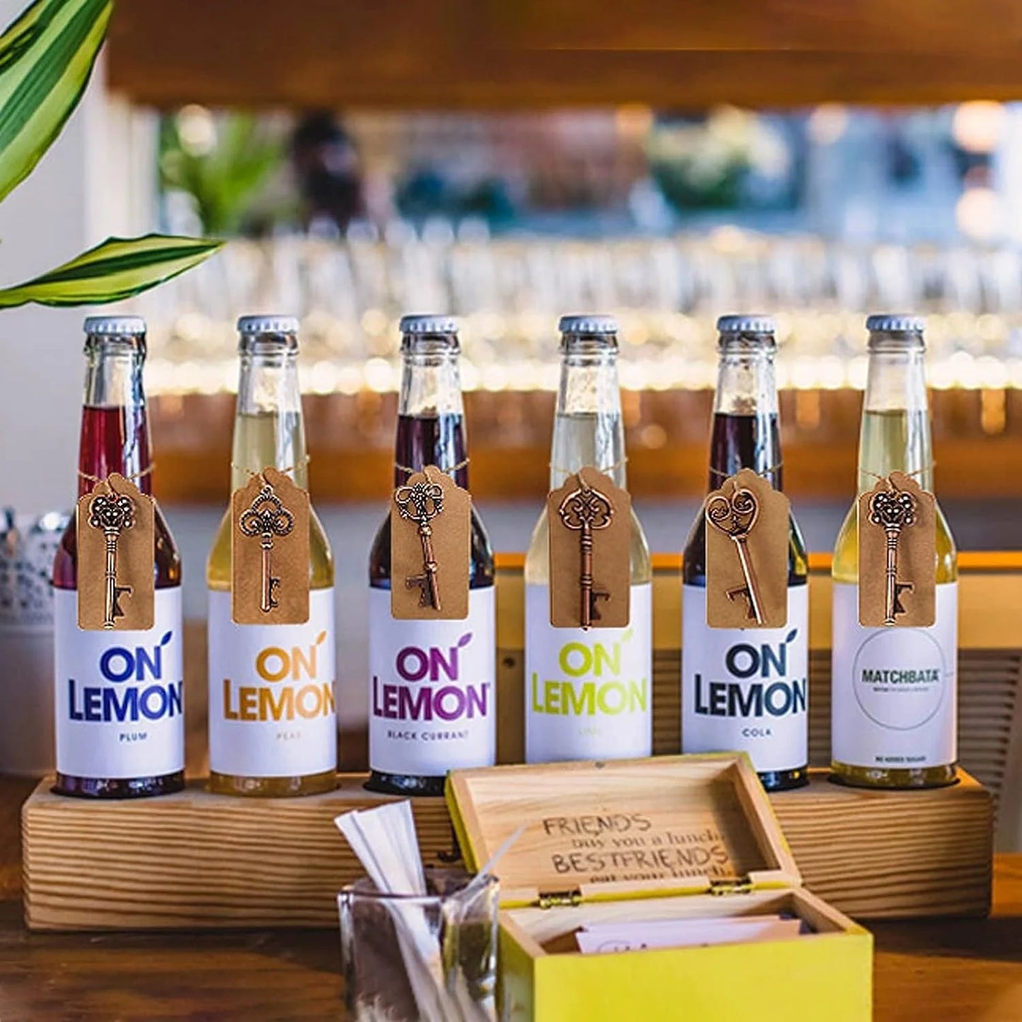 1 wedding party, guest wedding gift vintage key bottle opener organza bag kraft paper gift label