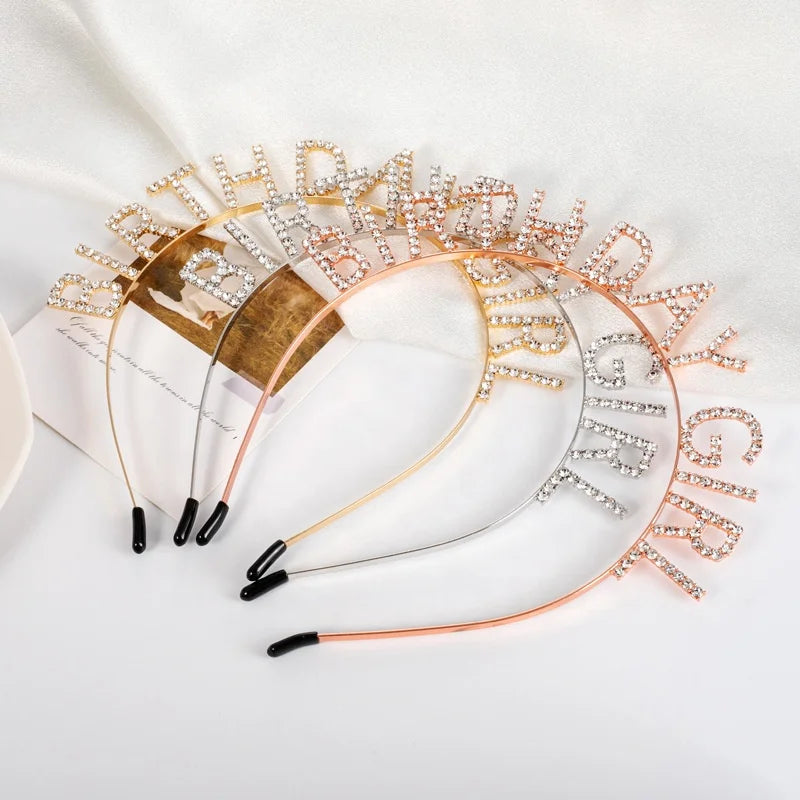 Birthday Party 2 Alloy Birthday Girl Headwear Happy Birthday Gift Rose Gold Rhinestone Party Headband