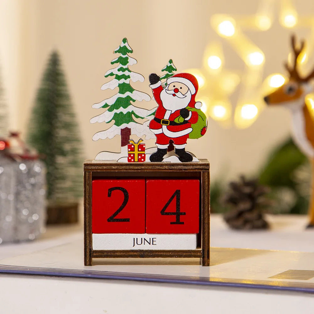 Wooden Crafts, Christmas Wooden Calendar Christmas Party Gift Supplies Reusable Calendar Christmas Decorations Holiday Home Desktop Calendar
