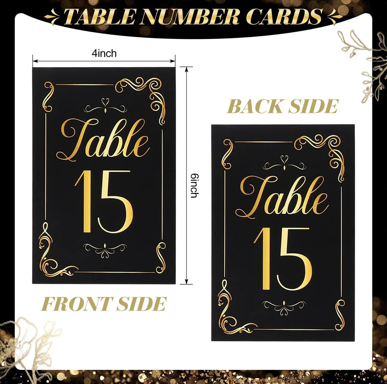 1 Wedding party, double hot stamping location card + bracket bracket, wedding anniversary birthday restaurant, black and gold table number card.
