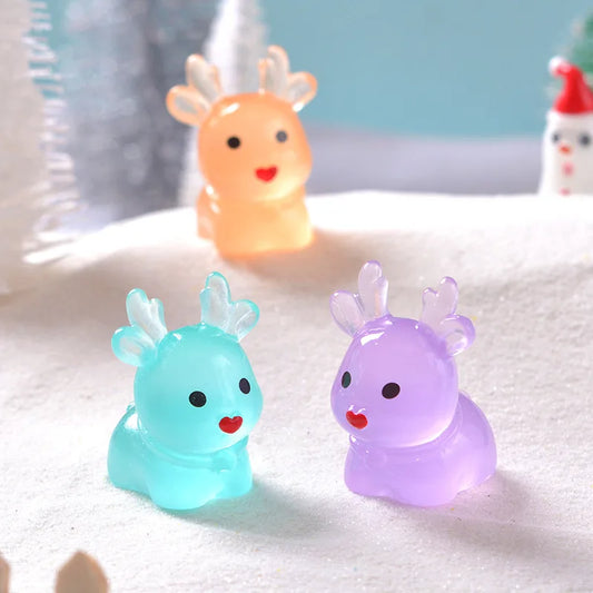Christmas cute breeze snow 6-piece set luminous cartoon elk DIY night light decoration resin craft