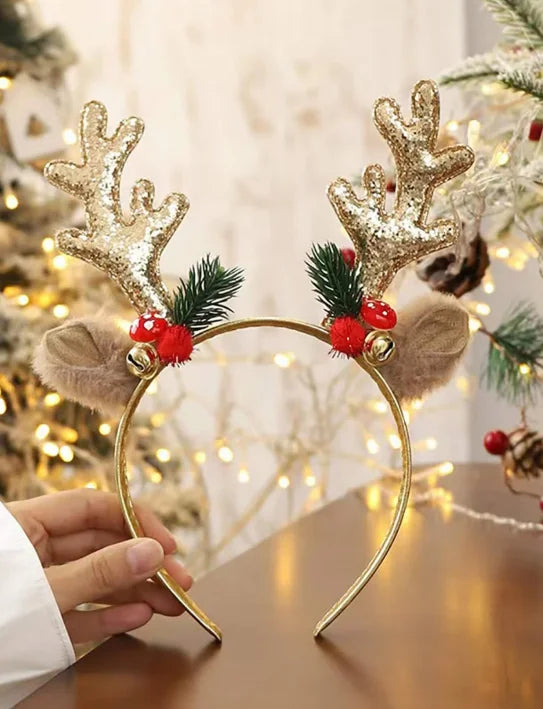 2023 Party Supplies Deer Antler Headband Bells Cute Christmas Reindeer Ears Headband Christmas Products