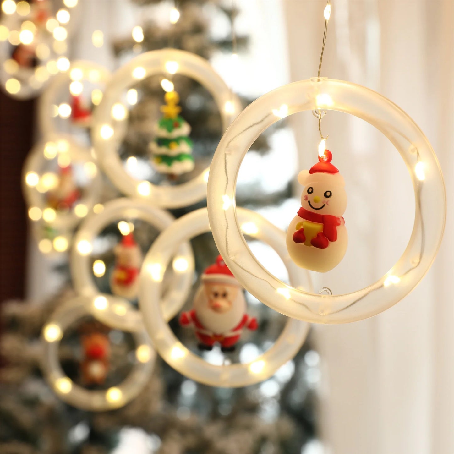 Santa Claus Outdoor Indoor Bar Cafe Decoration Fairy Snowman Tree Christmas Ornaments Christmas Party Curtain Lights
