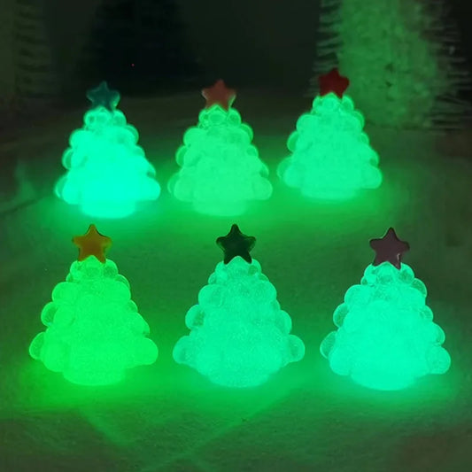 Christmas decoration 6 pieces battery-free Christmas gift resin craft night light mini Christmas tree