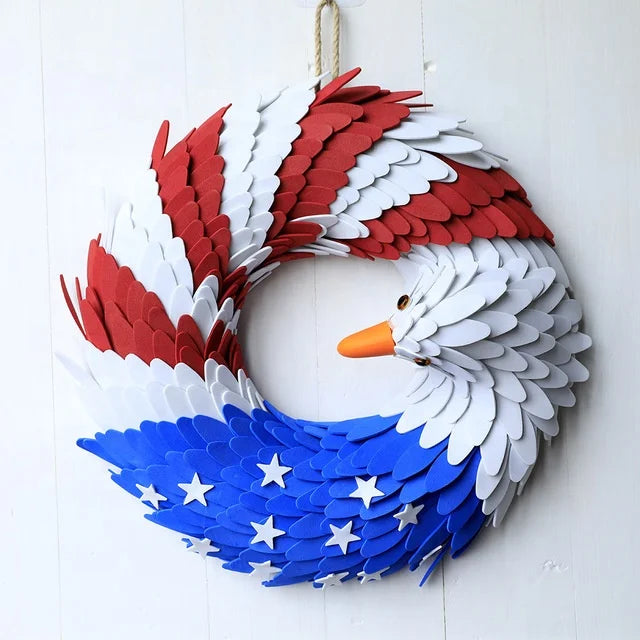 Independence Day USA July 4th Patriotic Wreath Handcrafted Hanging Flag American Eagle Wreath for Front Door