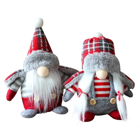 Christmas Standing Faceless Doll Ornament Handmade Plush Red and White Plaid Cloth Dwarf Santa Claus Dwarf Ornament