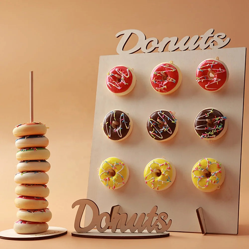 Birthday Party 2 Wooden Donut Wall Display Stand Countryside Wooden Donut Food Buffet Display Stand Reusable Countryside Donut Board Stand
