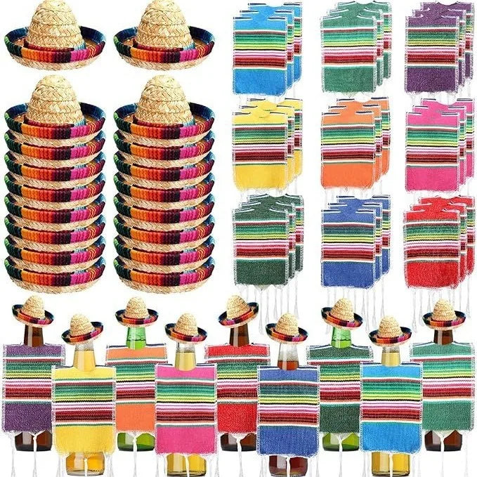 Mini Mexican Straw Hat Serape Top Hat 1 piece Cinco De Mayo Party Cutlery & Cinco De Mayo Decorations Carnival Decoration