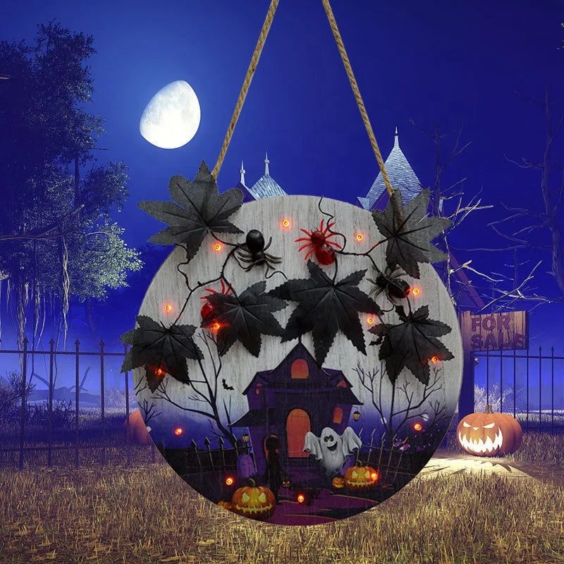 Wooden Crafts, Halloween Folk Art Hanging Signs Front Castle Haunted House Door Decorations Light Farmhouse Style Festive Hanging Decorations Halloween