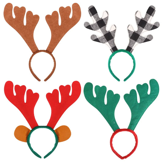 BSCI factory supplies cute fabric Christmas party decoration hair accessories Colorful Christmas glitter elk antlers headband