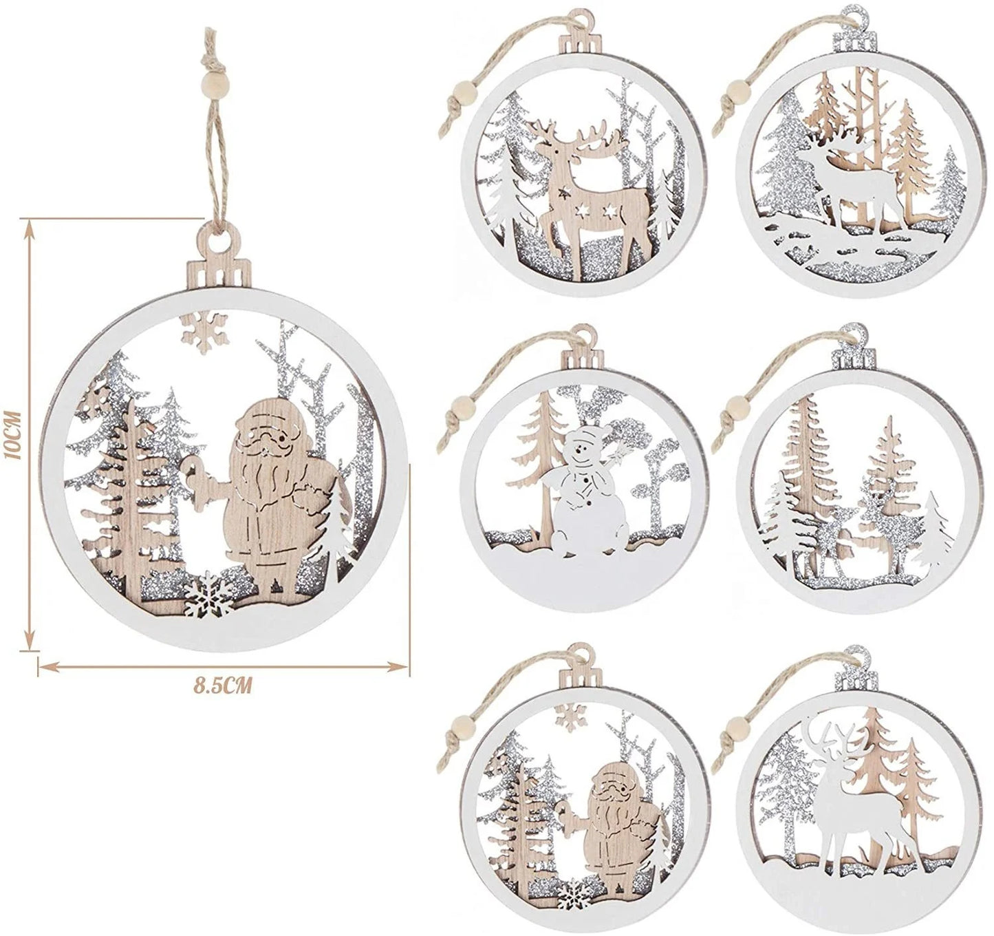 Laser 3D printing Christmas hollow round wooden pendant creative Christmas elk snowman Christmas tree wooden pendant