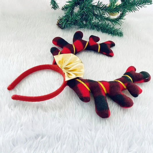 Christmas Ornaments Children Girl Headband Elk Antlers Design Gold Plastic Hair Accessories