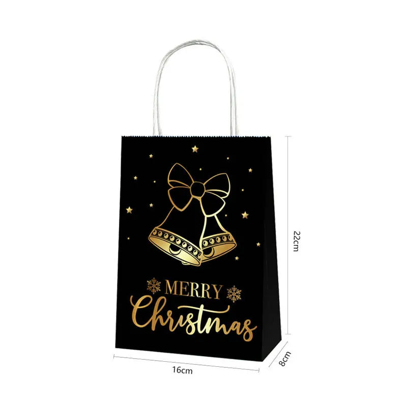 Black bronzing square bottom shopping bag Christmas themed party gift supplies Santa elk kraft paper gift bag