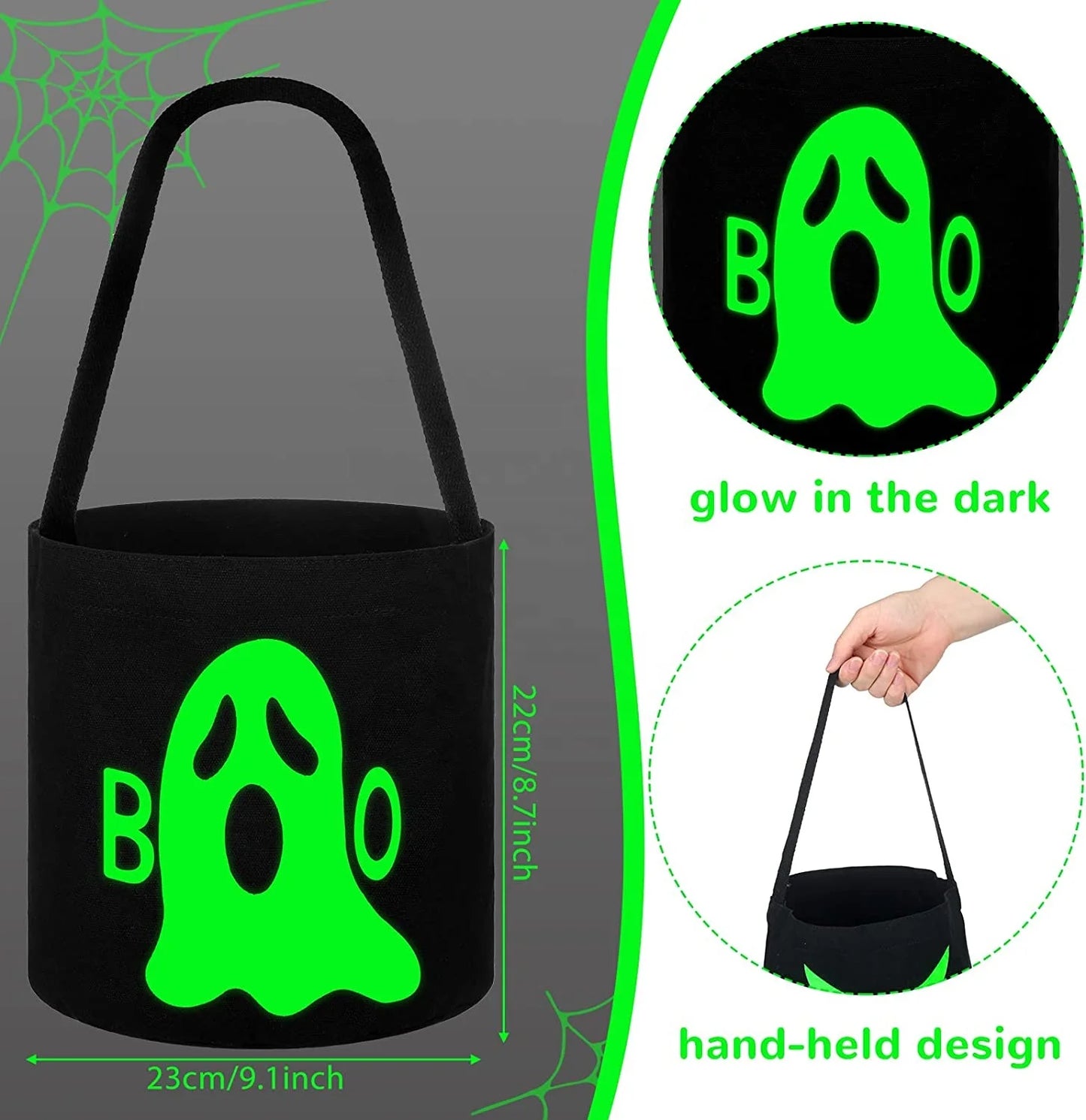 Halloween & Death Day Foldable Kids Fluorescent Party Basket Trick Gift Luminous Black Candy Tote Bag