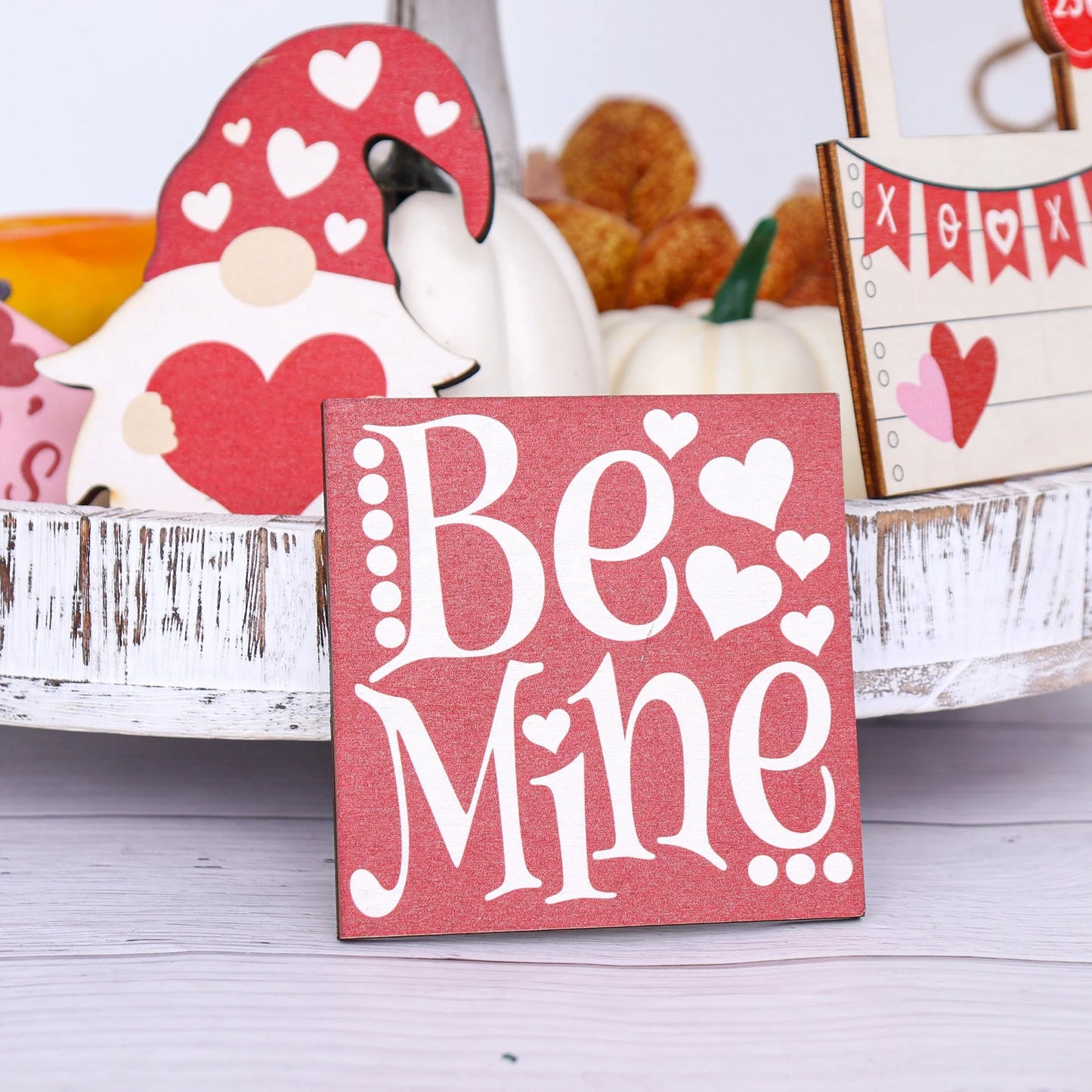 Wooden crafts, Valentine's Day layered trays decorated with wooden farmhouse trays decorated with wooden beads wreath gnome logo