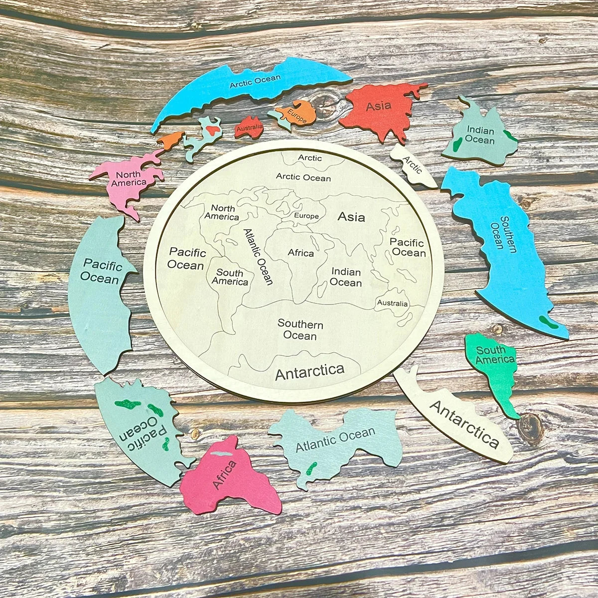Wooden Crafts, Wooden Geography Puzzles Seven Continents Puzzles Montessori Toys