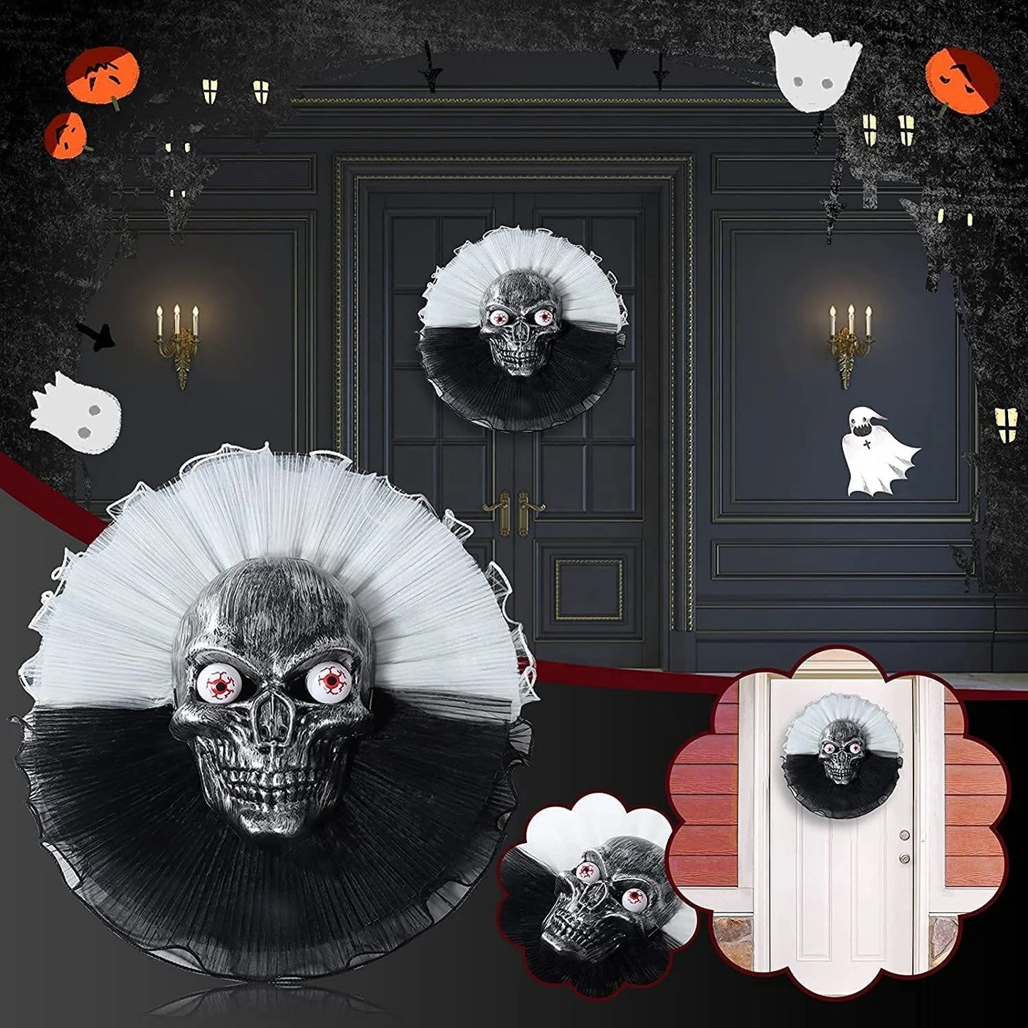 Halloween & Day of the Dead New Door Horror Hanging Wreath Skull Haunted House Decoration Halloween Party Supplies