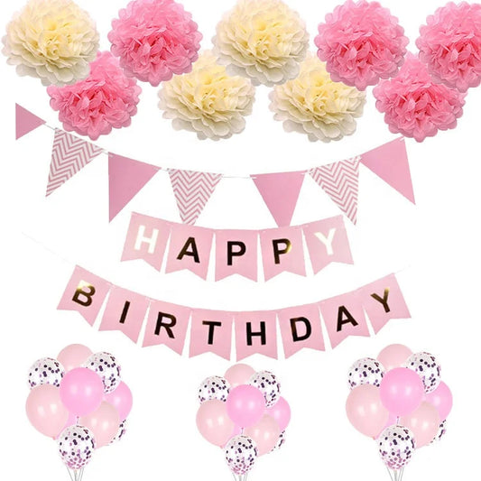 Birthday Party 2 Decorative Supplies Paper Flower Ball Pennant Happy Birthday Party Decorative Set