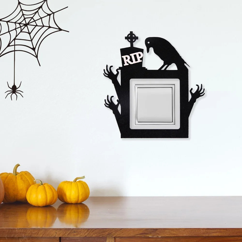 Halloween & Day of the Dead Atmosphere Home Decor Switch Sticker Bat Pumpkin Crow Skeleton Felt Cloth Switch Decorative Wall Sticker