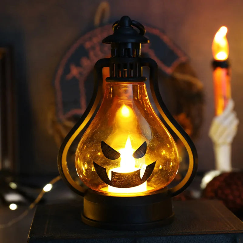 Adereços decorativos para Halloween e Dia dos Mortos, lanterna Jack-o' - Lanterna com luz de vela, festival fantasma, lanterna portátil, luz de mesa para Halloween, diodo emissor de luz 